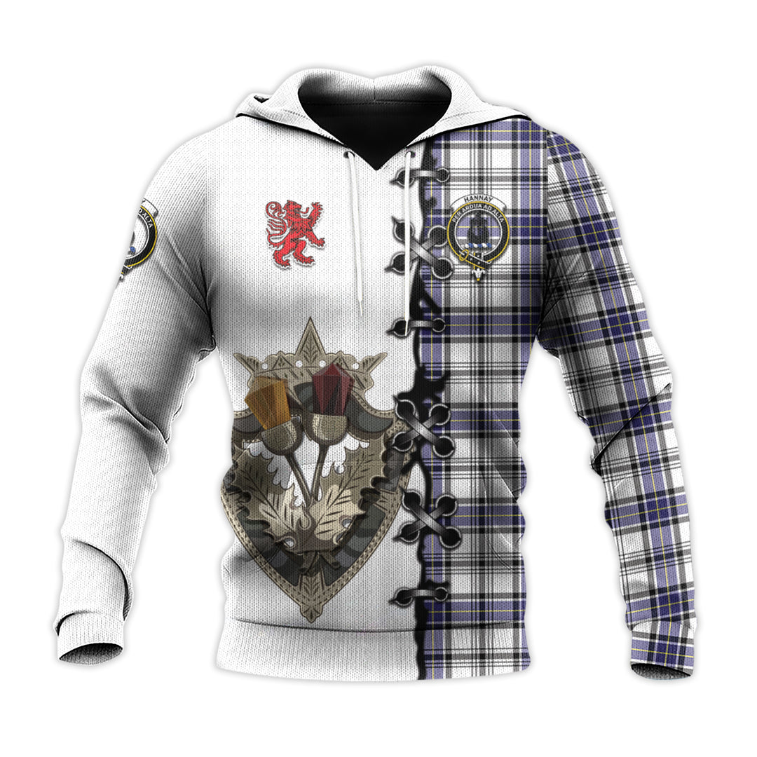 Hannay Modern Tartan Hoodie - Lion Rampant And Celtic Thistle Style