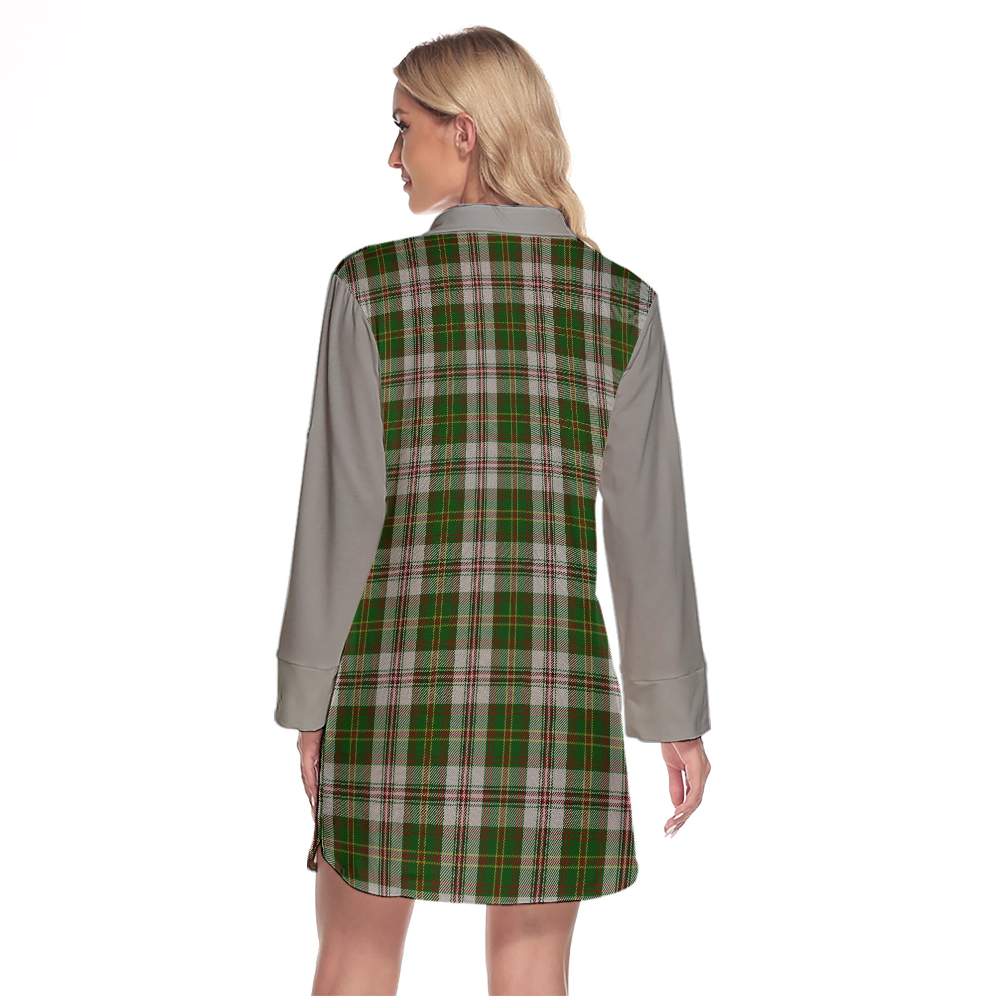 Hay White Dress Tartan Women's Lapel Shirt Dress With Long Sleeve