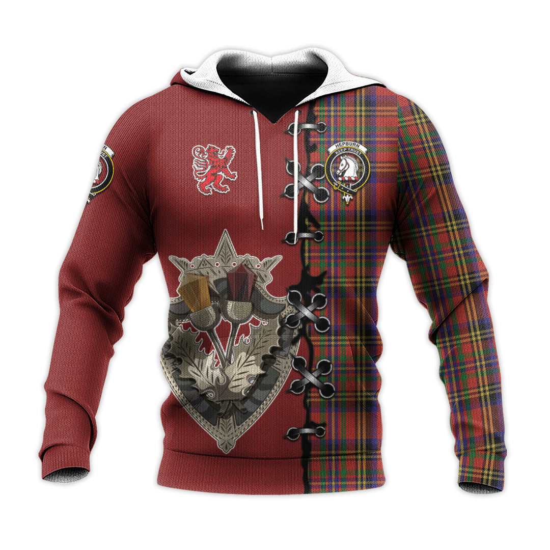 Hepburn Tartan Hoodie - Lion Rampant And Celtic Thistle Style