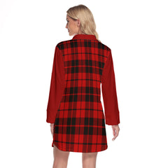 Hogg Tartan Women's Lapel Shirt Dress With Long Sleeve