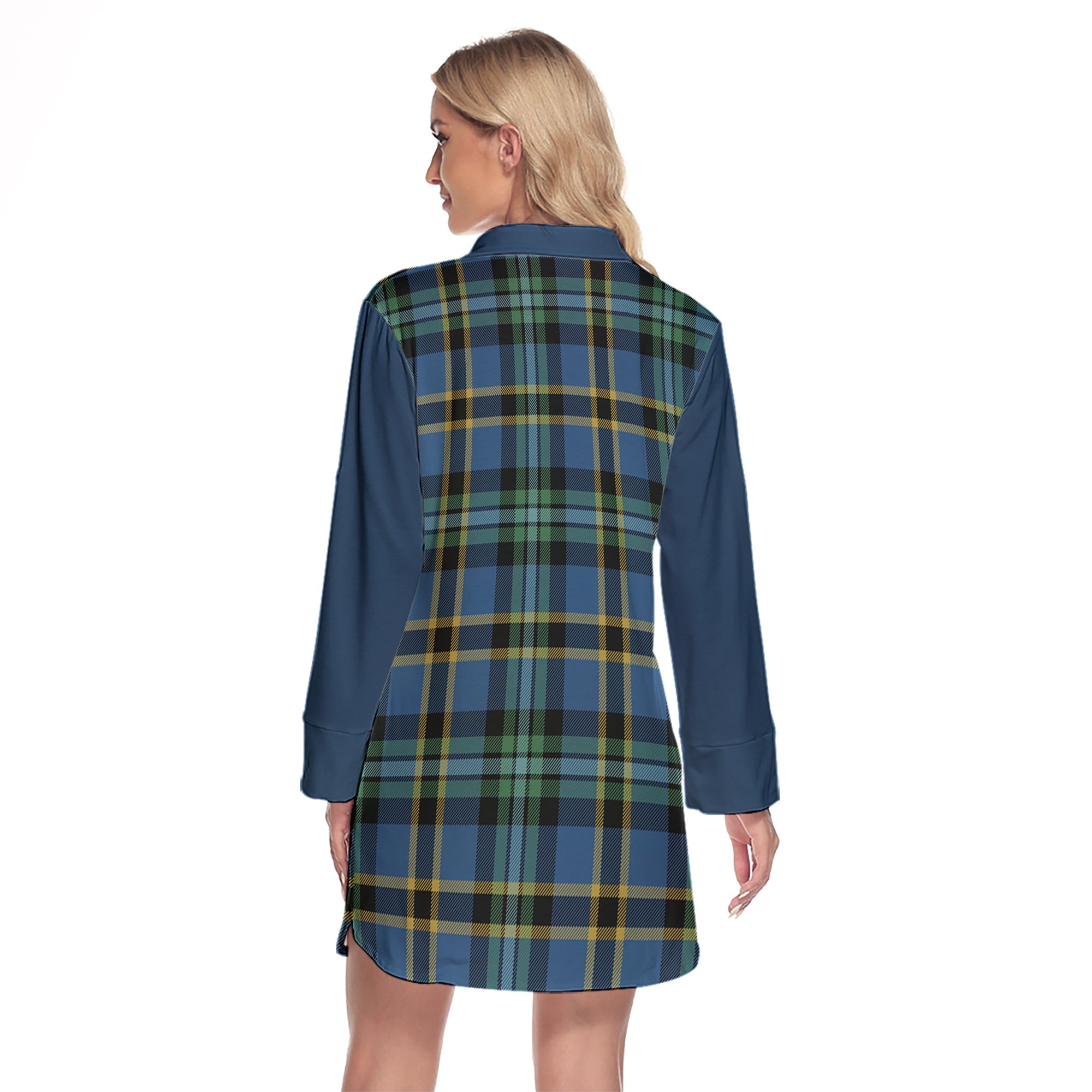 Hope Ancient Tartan Women's Lapel Shirt Dress With Long Sleeve