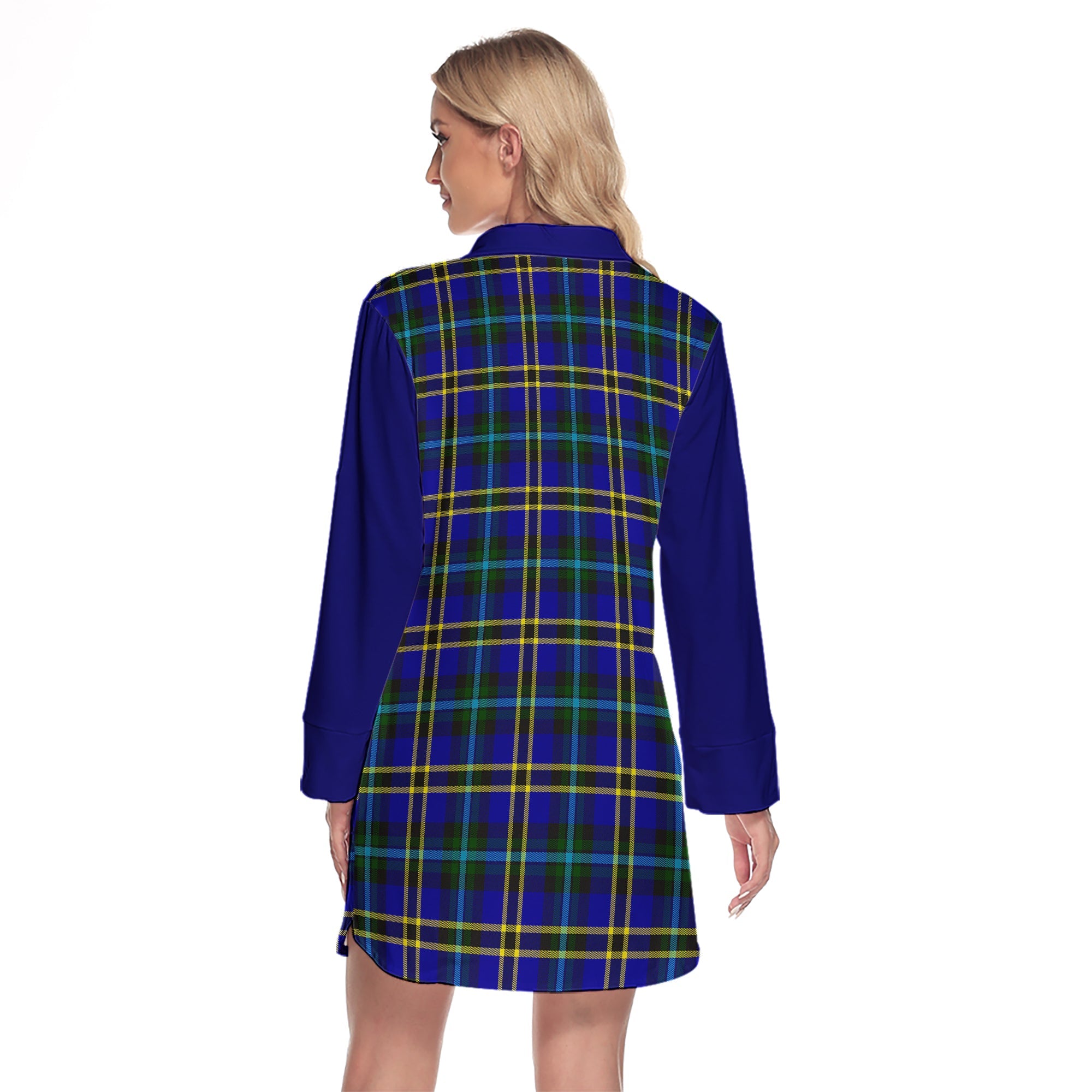 Hope Modern Tartan Women's Lapel Shirt Dress With Long Sleeve