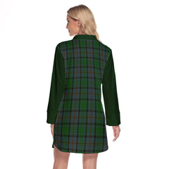 Hope Vere Tartan Women's Lapel Shirt Dress With Long Sleeve