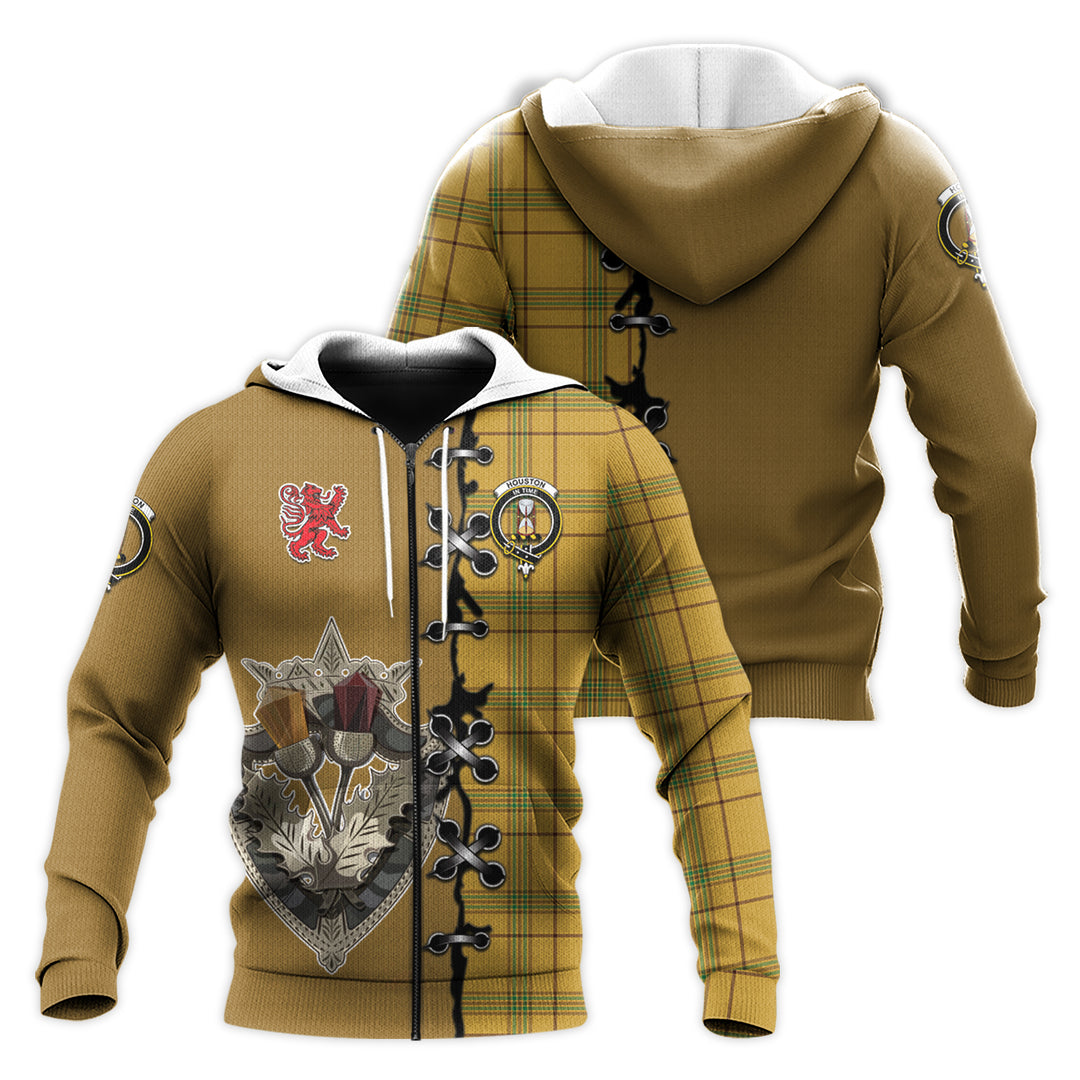 Houston Tartan Hoodie - Lion Rampant And Celtic Thistle Style