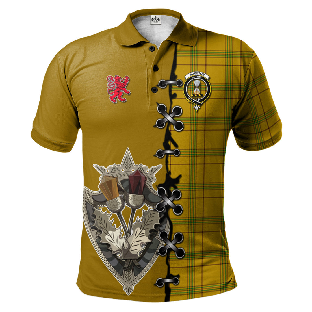 Houston Tartan Polo Shirt - Lion Rampant And Celtic Thistle Style