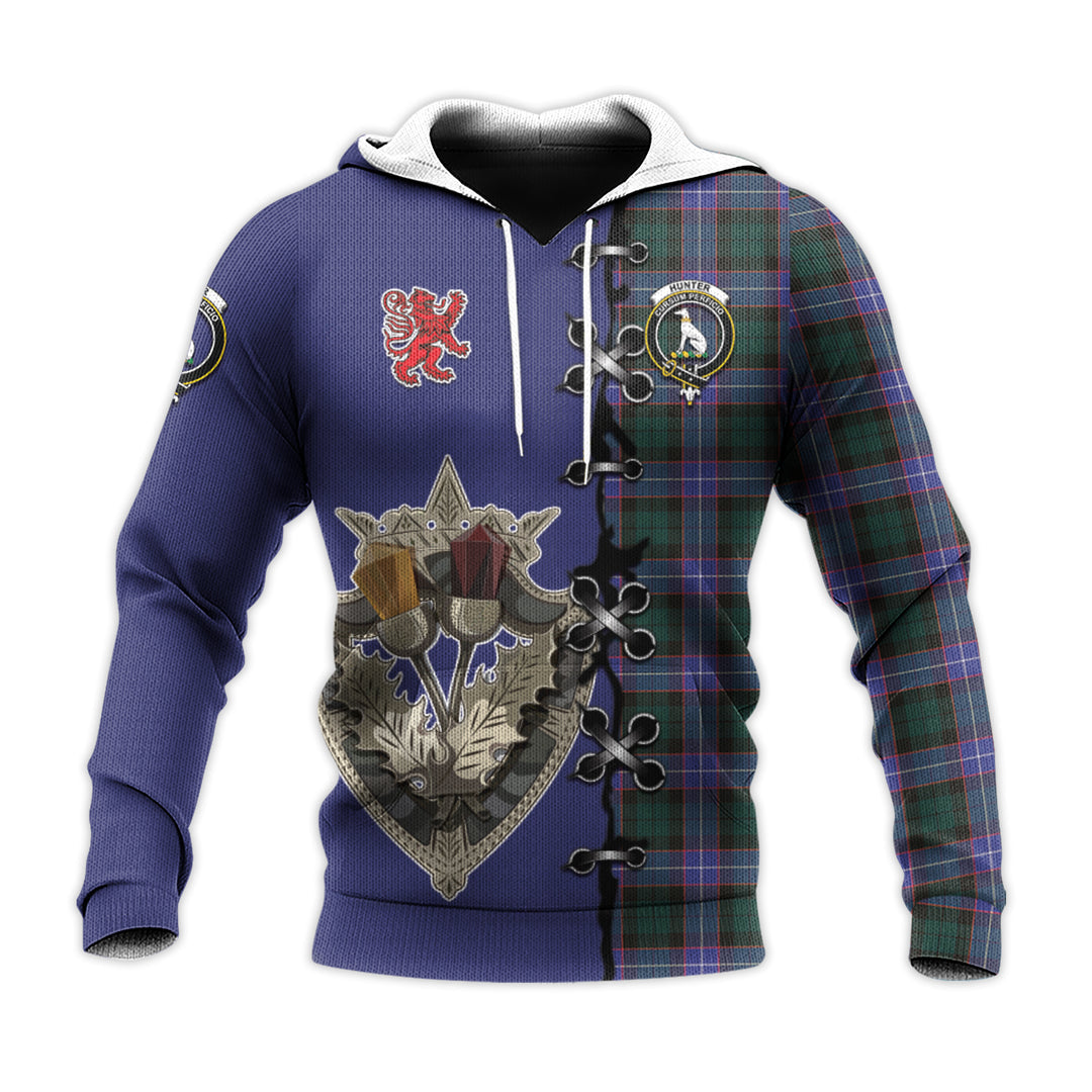 Hunter Modern Tartan Hoodie - Lion Rampant And Celtic Thistle Style