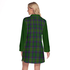 Hunter Of Hunterston Tartan Women's Lapel Shirt Dress With Long Sleeve