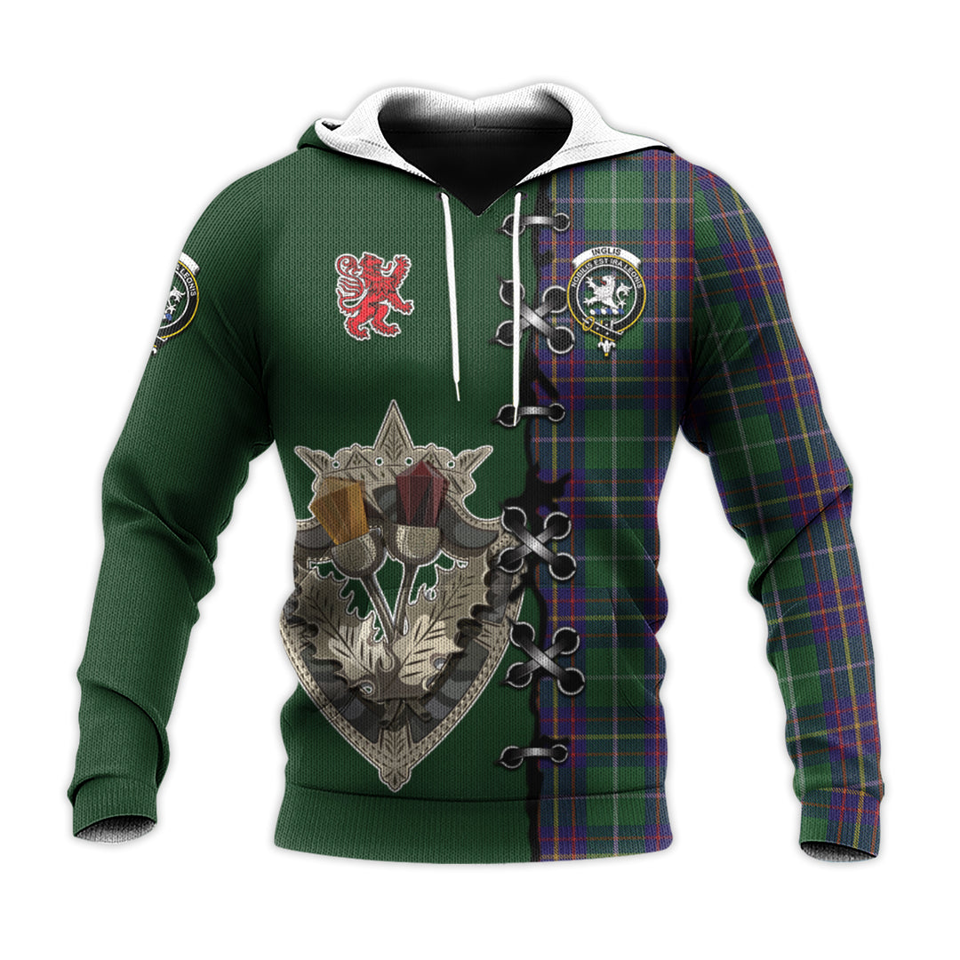 Inglis Tartan Hoodie - Lion Rampant And Celtic Thistle Style