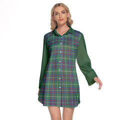 Inglis Ancient Tartan Women's Lapel Shirt Dress With Long Sleeve