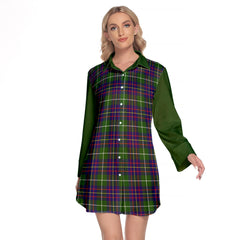 Inglis Modern Tartan Women's Lapel Shirt Dress With Long Sleeve