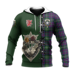 Inglis Modern Tartan Hoodie - Lion Rampant And Celtic Thistle Style