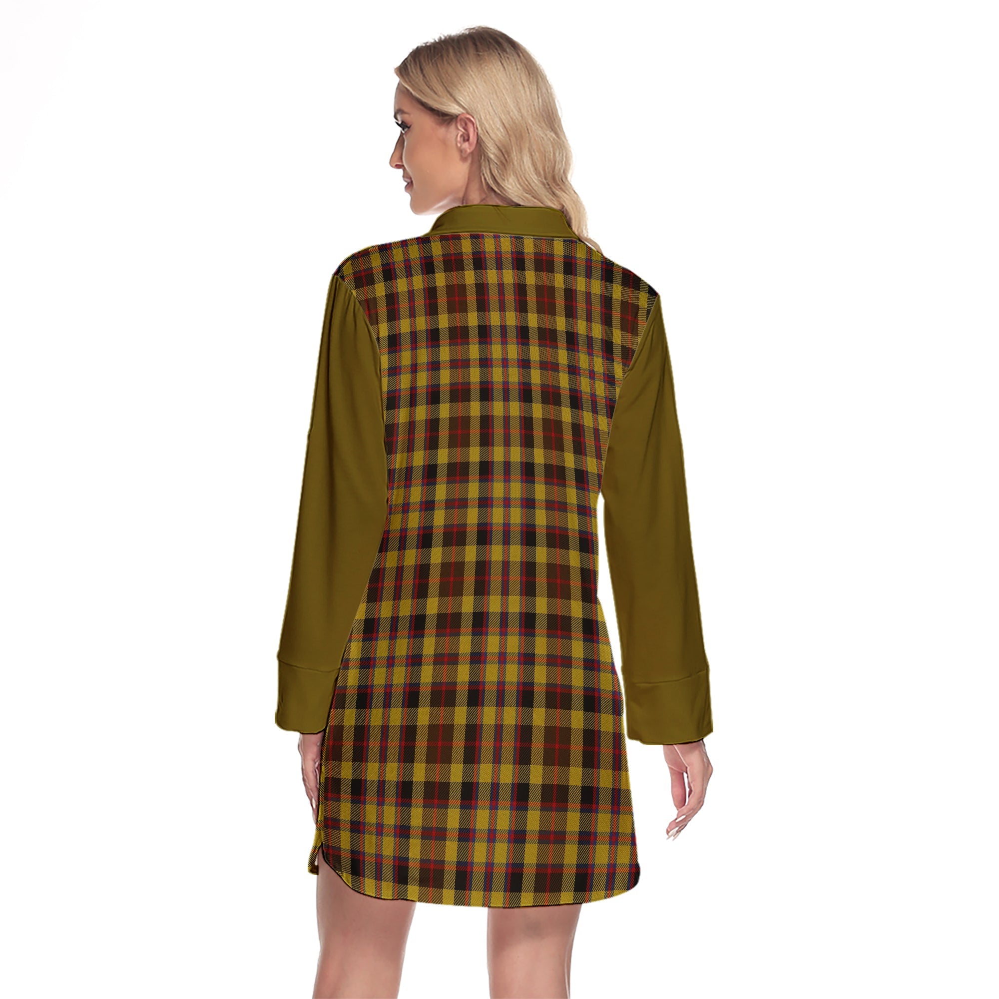 Jardine Tartan Women's Lapel Shirt Dress With Long Sleeve