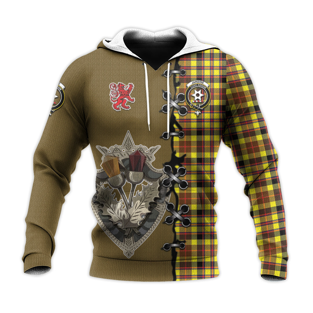 Jardine Modern Tartan Hoodie - Lion Rampant And Celtic Thistle Style