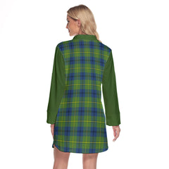 Johnston Ancient Tartan Women's Lapel Shirt Dress With Long Sleeve