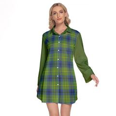 Johnstone Ancient Tartan Women's Lapel Shirt Dress With Long Sleeve