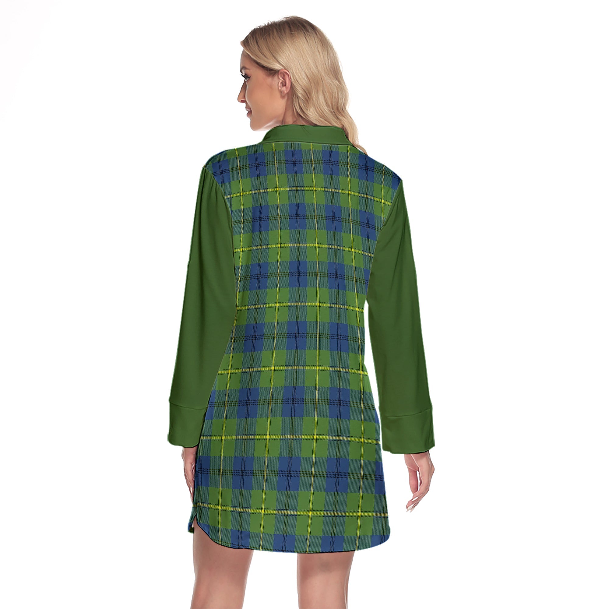 Johnstone Ancient Tartan Women's Lapel Shirt Dress With Long Sleeve