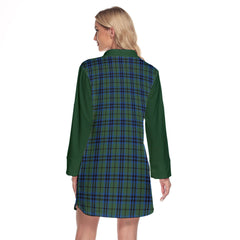 Keith Tartan Women's Lapel Shirt Dress With Long Sleeve