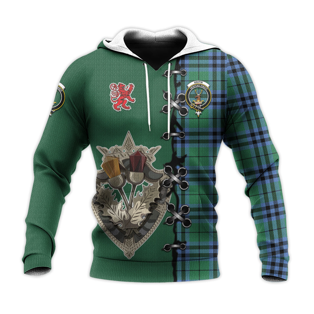 Keith Ancient Tartan Hoodie - Lion Rampant And Celtic Thistle Style