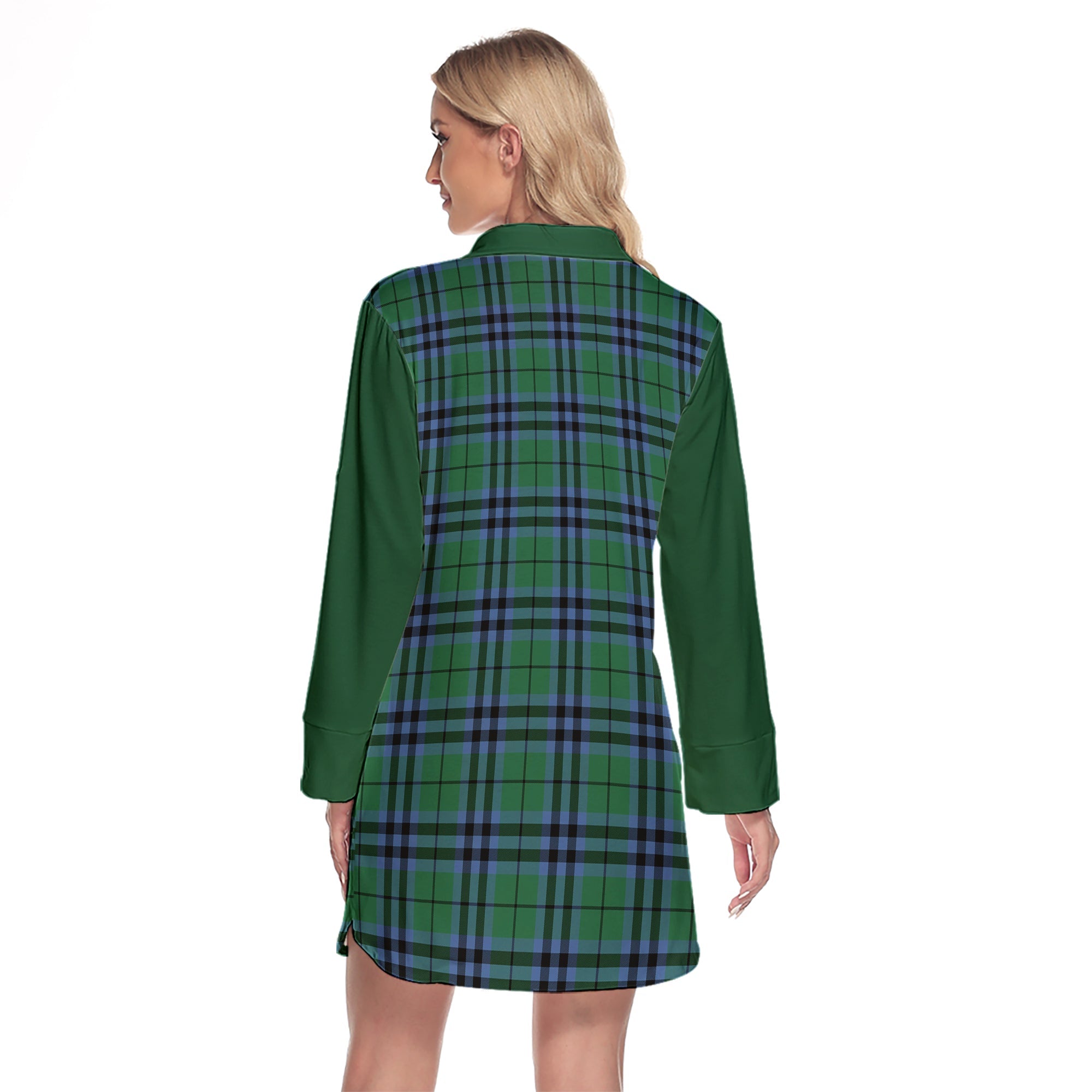 Keith Ancient Tartan Women's Lapel Shirt Dress With Long Sleeve