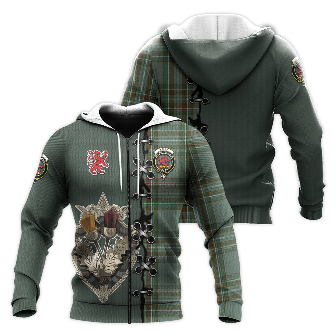 Kelly Dress Tartan Hoodie - Lion Rampant And Celtic Thistle Style