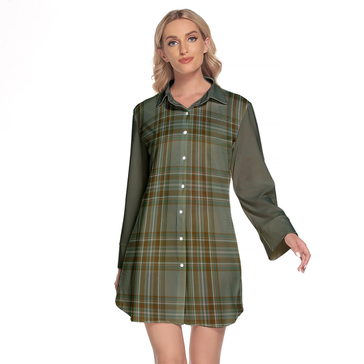 Kelly Dress Tartan Women's Lapel Shirt Dress With Long Sleeve