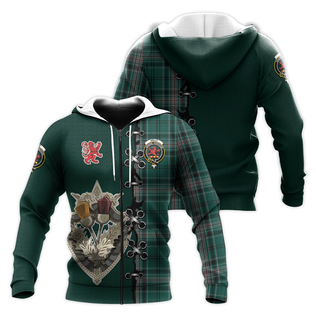 Kelly of Sleat Hunting Tartan Hoodie - Lion Rampant And Celtic Thistle Style