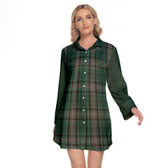 Kelly Of Sleat Hunting Tartan Women's Lapel Shirt Dress With Long Sleeve