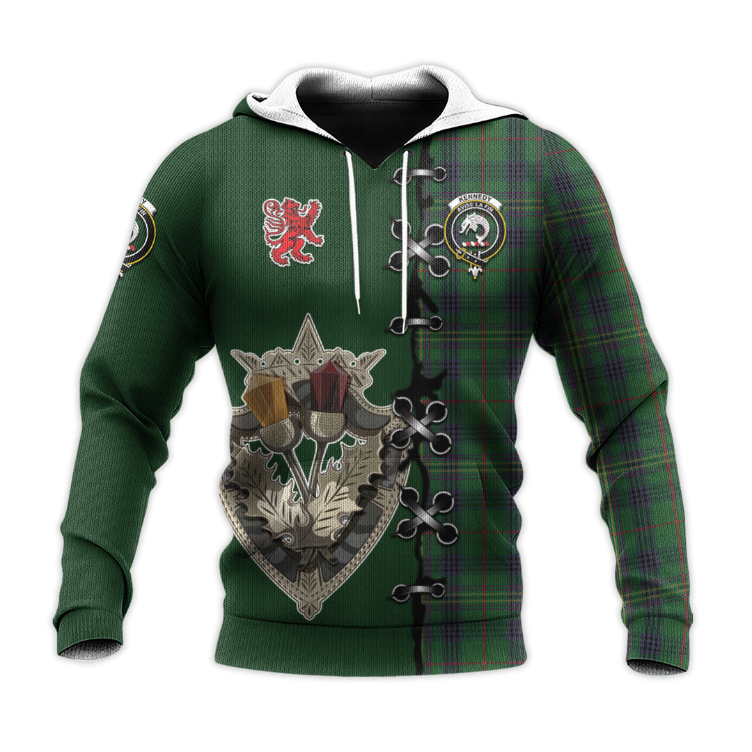 Kennedy Tartan Hoodie - Lion Rampant And Celtic Thistle Style