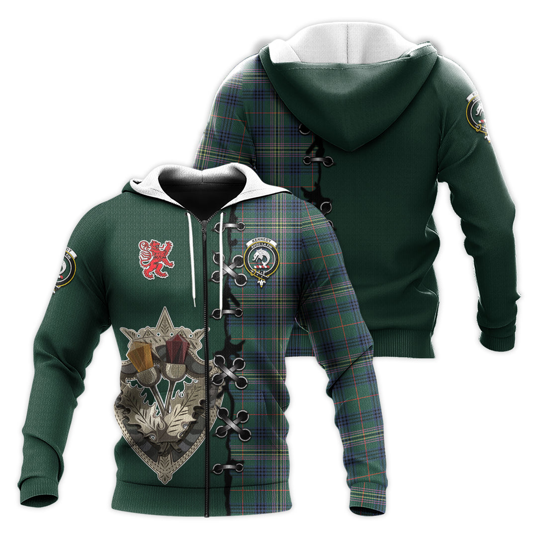 Kennedy Modern Tartan Hoodie - Lion Rampant And Celtic Thistle Style