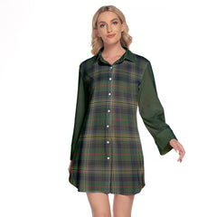 Kennedy Modern Tartan Women's Lapel Shirt Dress With Long Sleeve