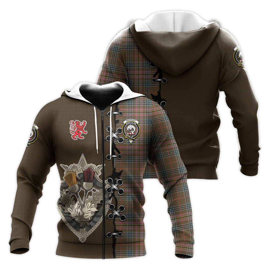 Kennedy Weathered Tartan Hoodie - Lion Rampant And Celtic Thistle Style