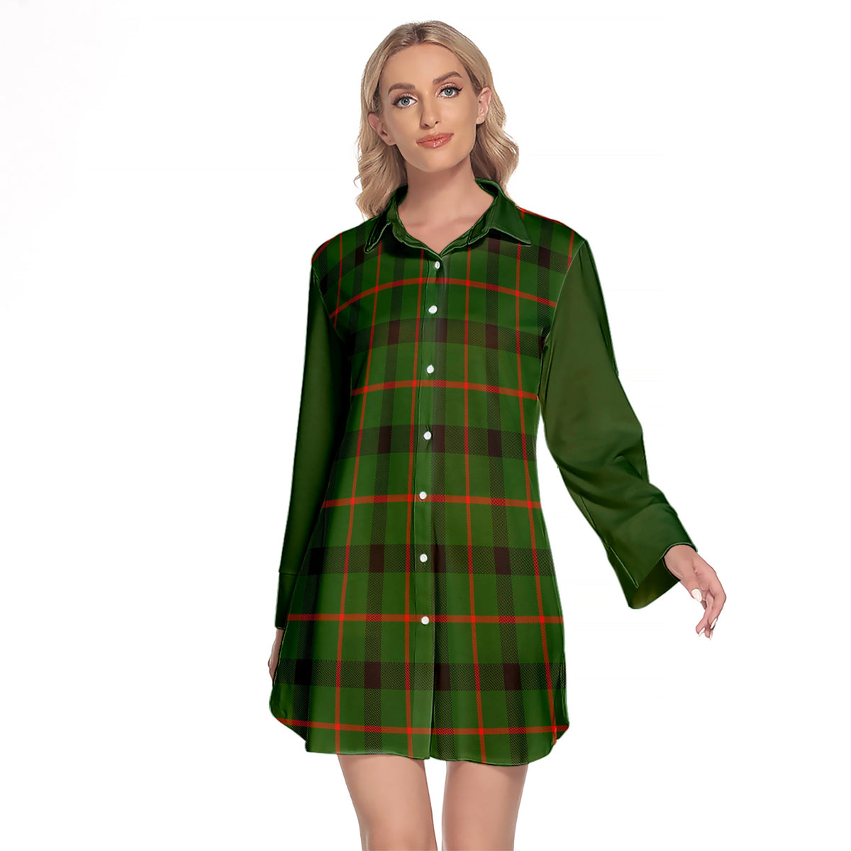 Kincaid Modern Tartan Women's Lapel Shirt Dress With Long Sleeve