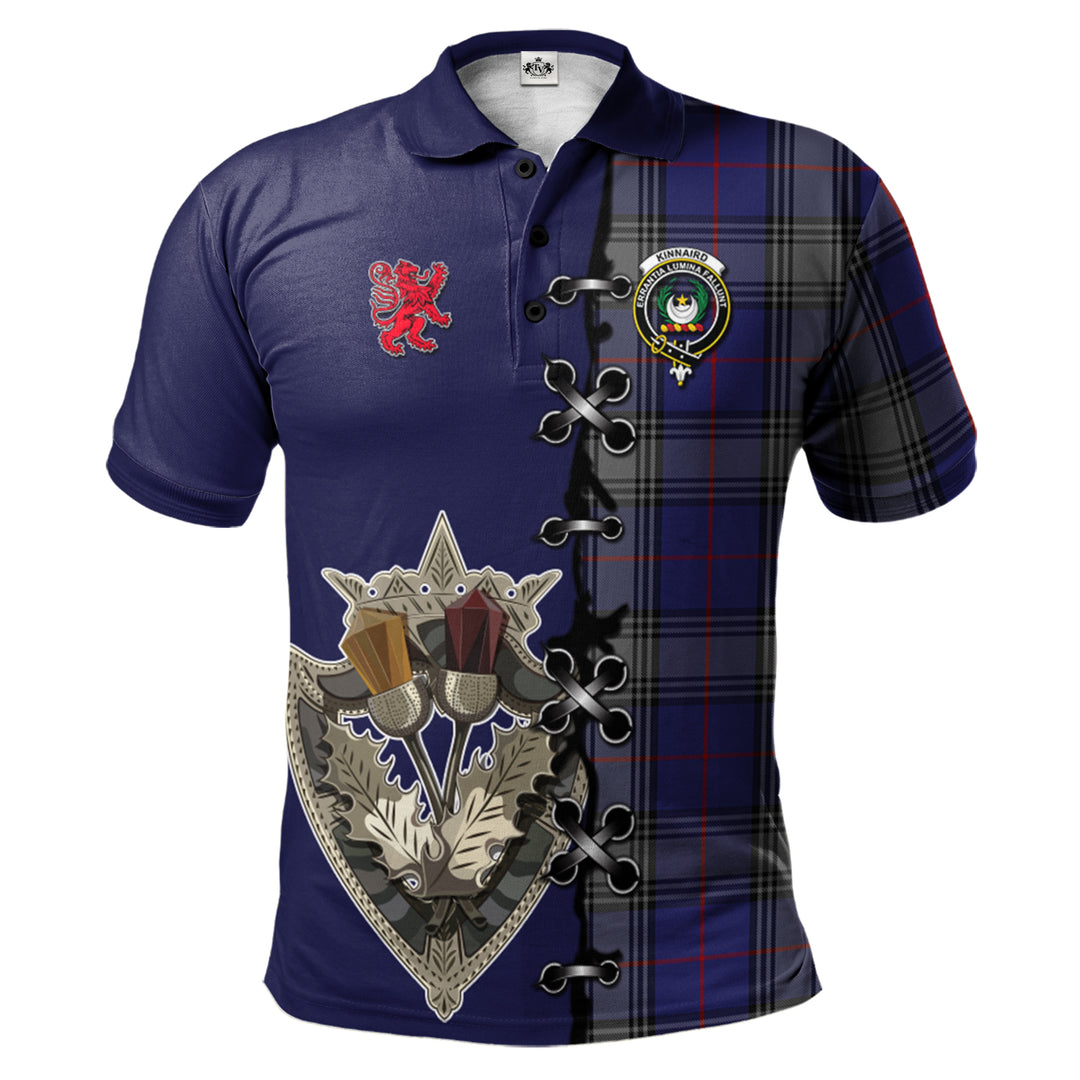 Kinnaird Tartan Polo Shirt - Lion Rampant And Celtic Thistle Style