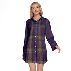 Kinnaird Tartan Women's Lapel Shirt Dress With Long Sleeve