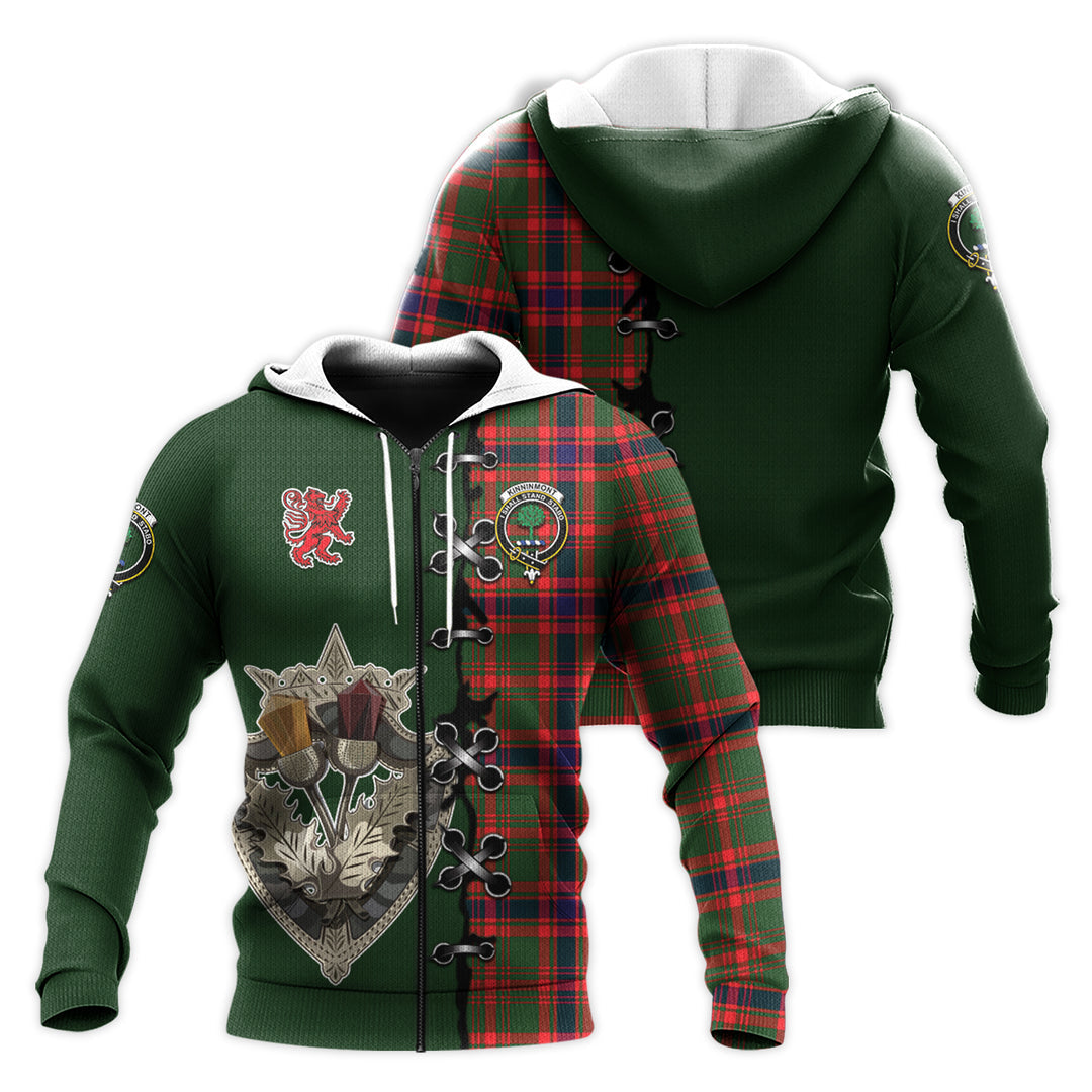 Kinninmont Tartan Hoodie - Lion Rampant And Celtic Thistle Style