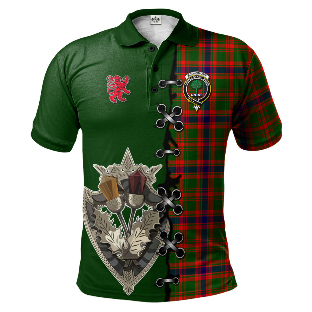 Kinninmont Tartan Polo Shirt - Lion Rampant And Celtic Thistle Style