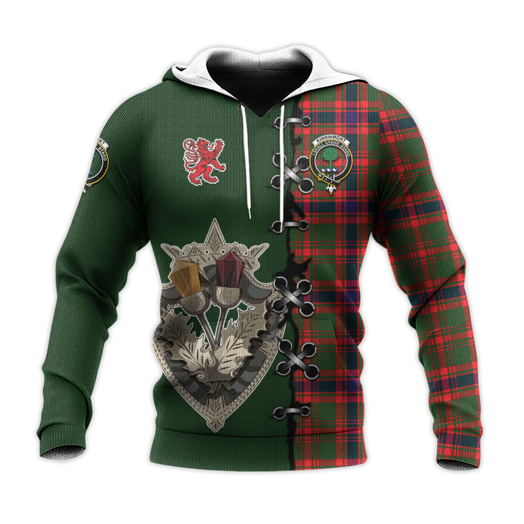 Kinninmont Tartan Hoodie - Lion Rampant And Celtic Thistle Style