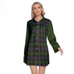 Lamont 2 Tartan Women's Lapel Shirt Dress With Long Sleeve