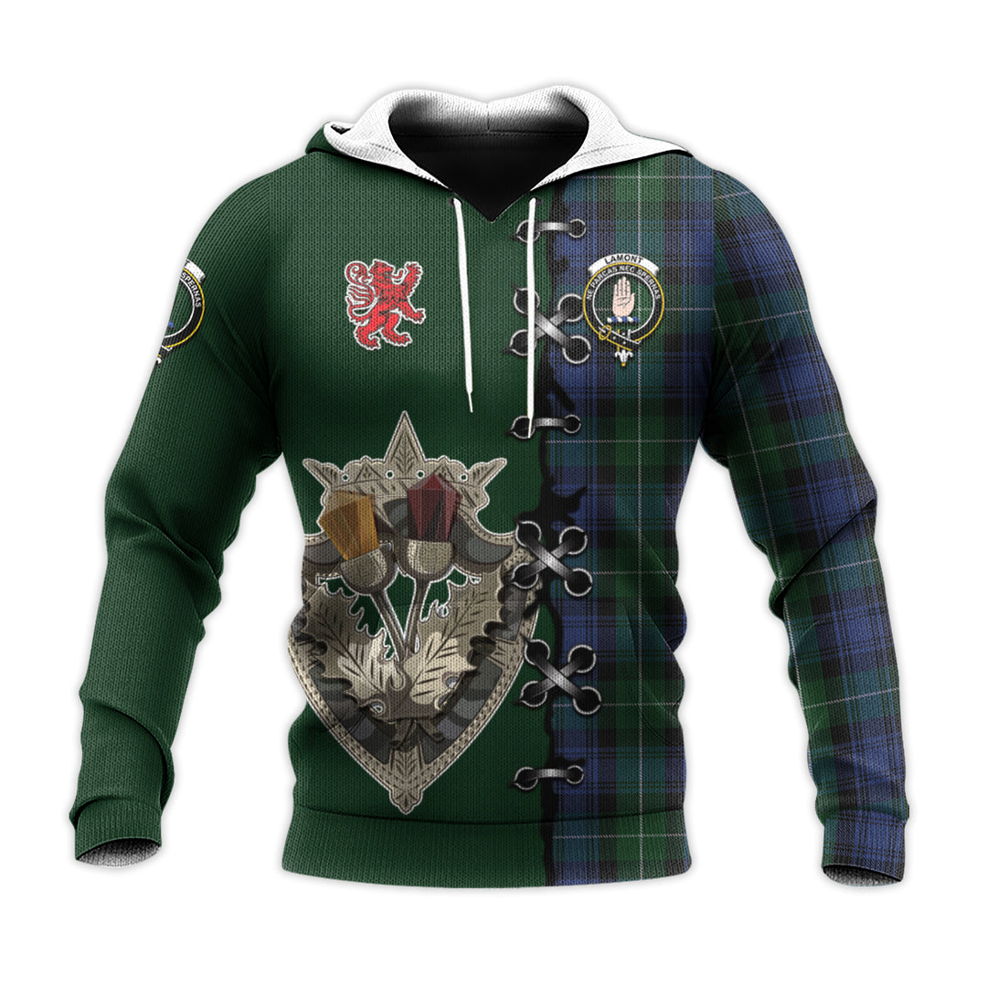 Lamont 2 Tartan Hoodie - Lion Rampant And Celtic Thistle Style