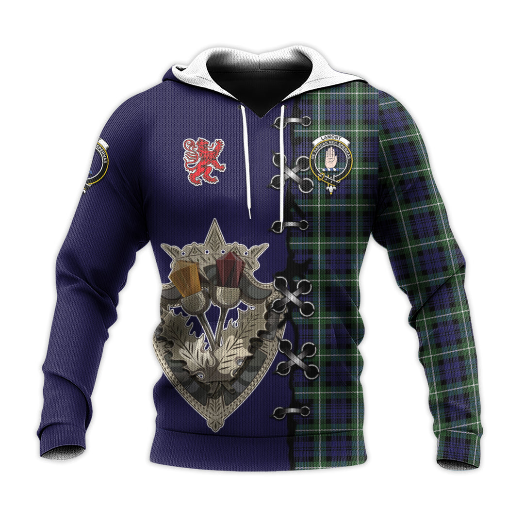 Lamont Modern Tartan Hoodie - Lion Rampant And Celtic Thistle Style