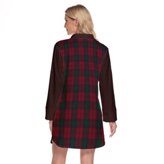 Lindsay Tartan Women's Lapel Shirt Dress With Long Sleeve