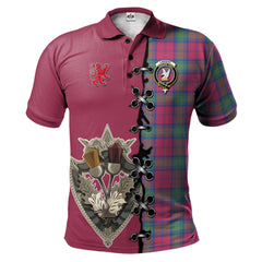 Lindsay Ancient Tartan Polo Shirt - Lion Rampant And Celtic Thistle Style