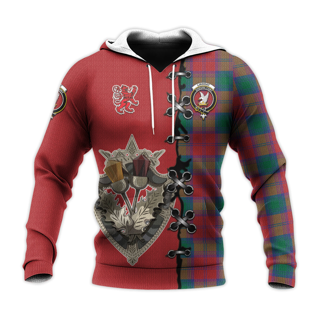 Lindsay Modern Tartan Hoodie - Lion Rampant And Celtic Thistle Style