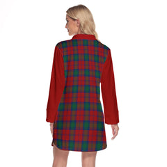 Lindsay Modern Tartan Women's Lapel Shirt Dress With Long Sleeve