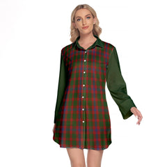 Logan Tartan Women's Lapel Shirt Dress With Long Sleeve