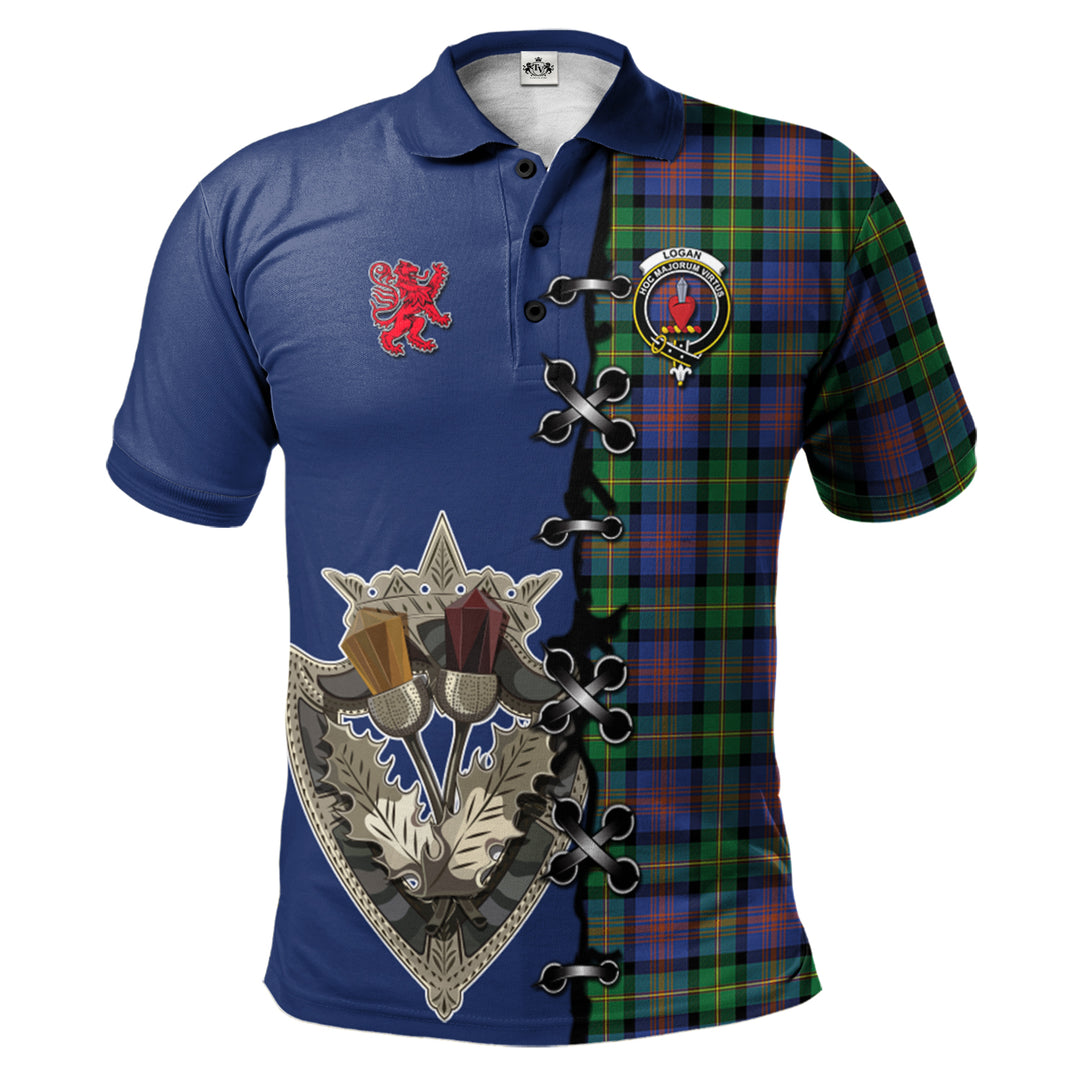 Logan Ancient Tartan Polo Shirt - Lion Rampant And Celtic Thistle Style