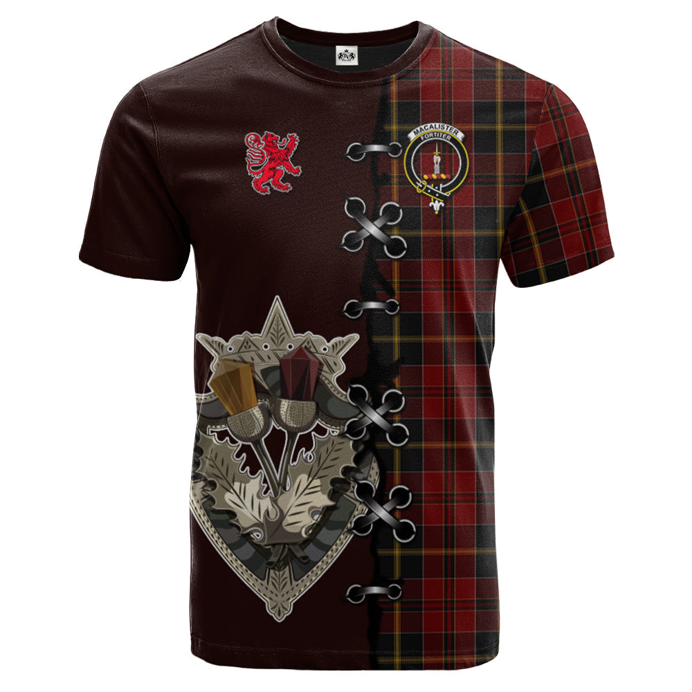 MacAlister of Skye Tartan T-shirt - Lion Rampant And Celtic Thistle Style