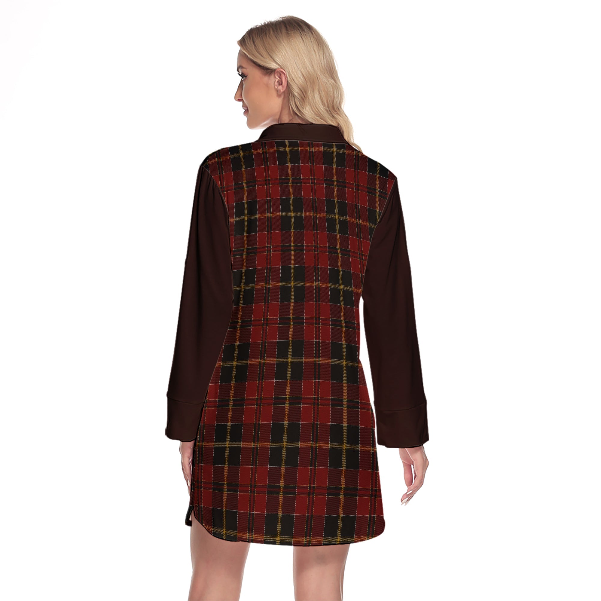MacAlister Of Skye Tartan Women's Lapel Shirt Dress With Long Sleeve