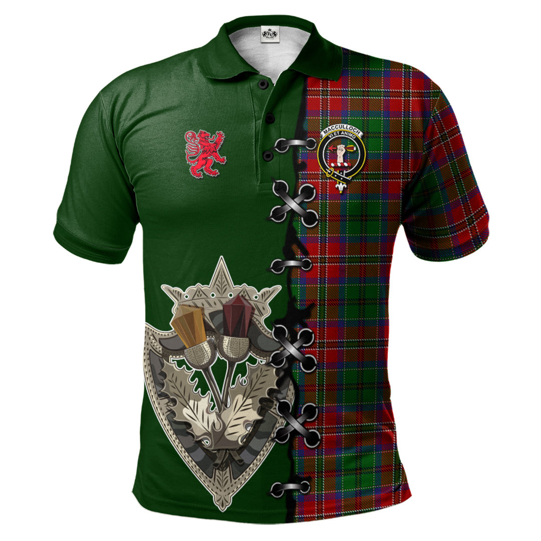 MacCulloch Tartan Polo Shirt - Lion Rampant And Celtic Thistle Style