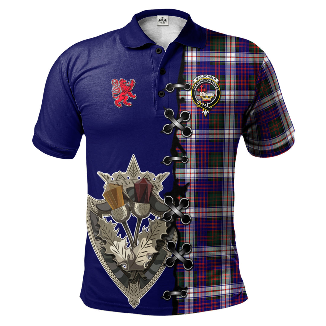 MacDonald Dress Modern Tartan Polo Shirt - Lion Rampant And Celtic Thistle Style